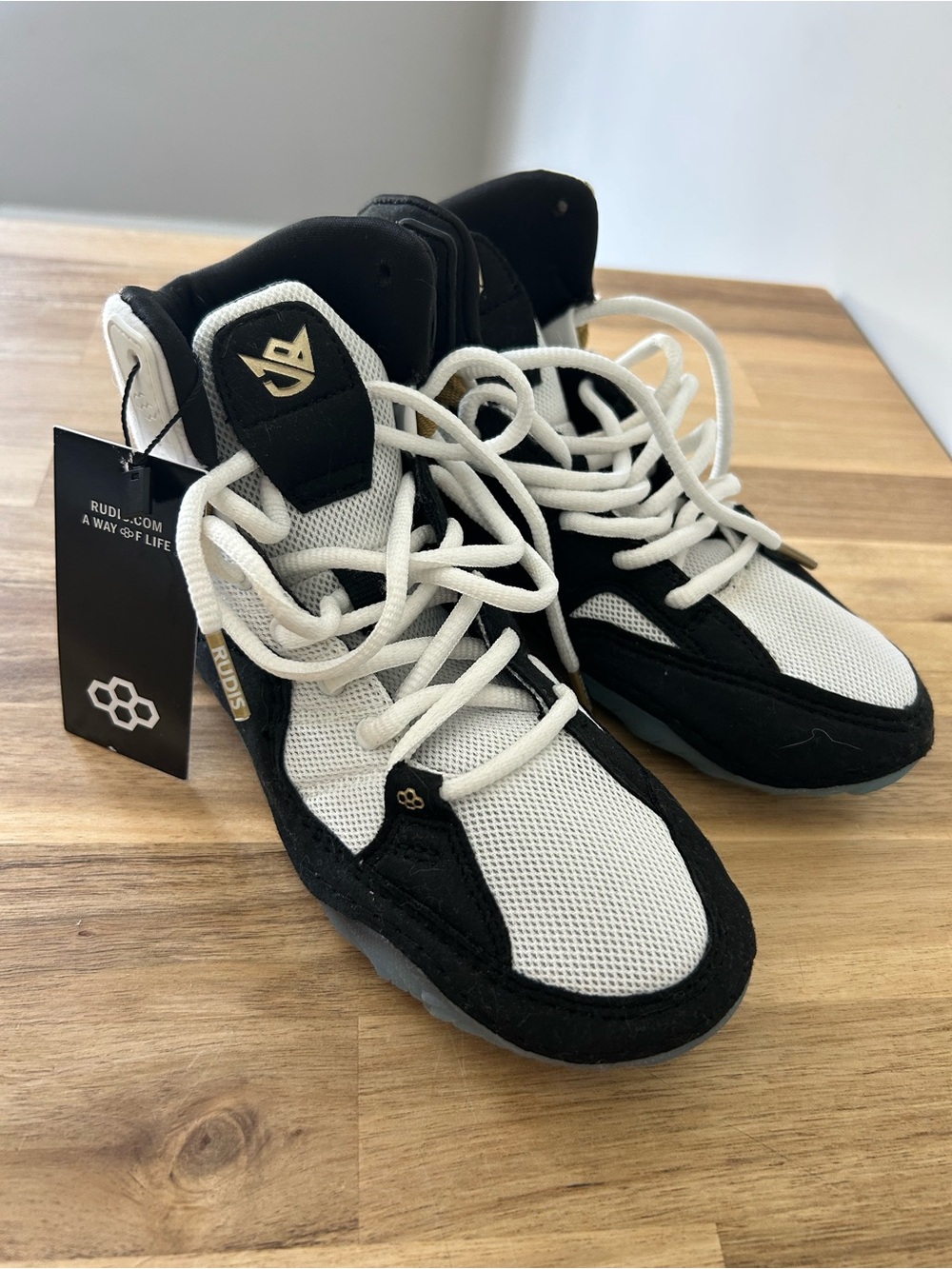 Rudis Black & White High-Top Wrestling Shoe